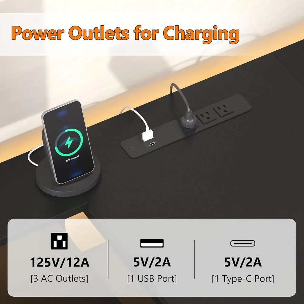 مكتب كمبيوتر طويل 98.4 بوصة مع 9 أدراج، مكتب ألعاب لشخصين مع أضواء LED ومخرج طاقة، مكتب مكتب منزلي لشخصين مع S