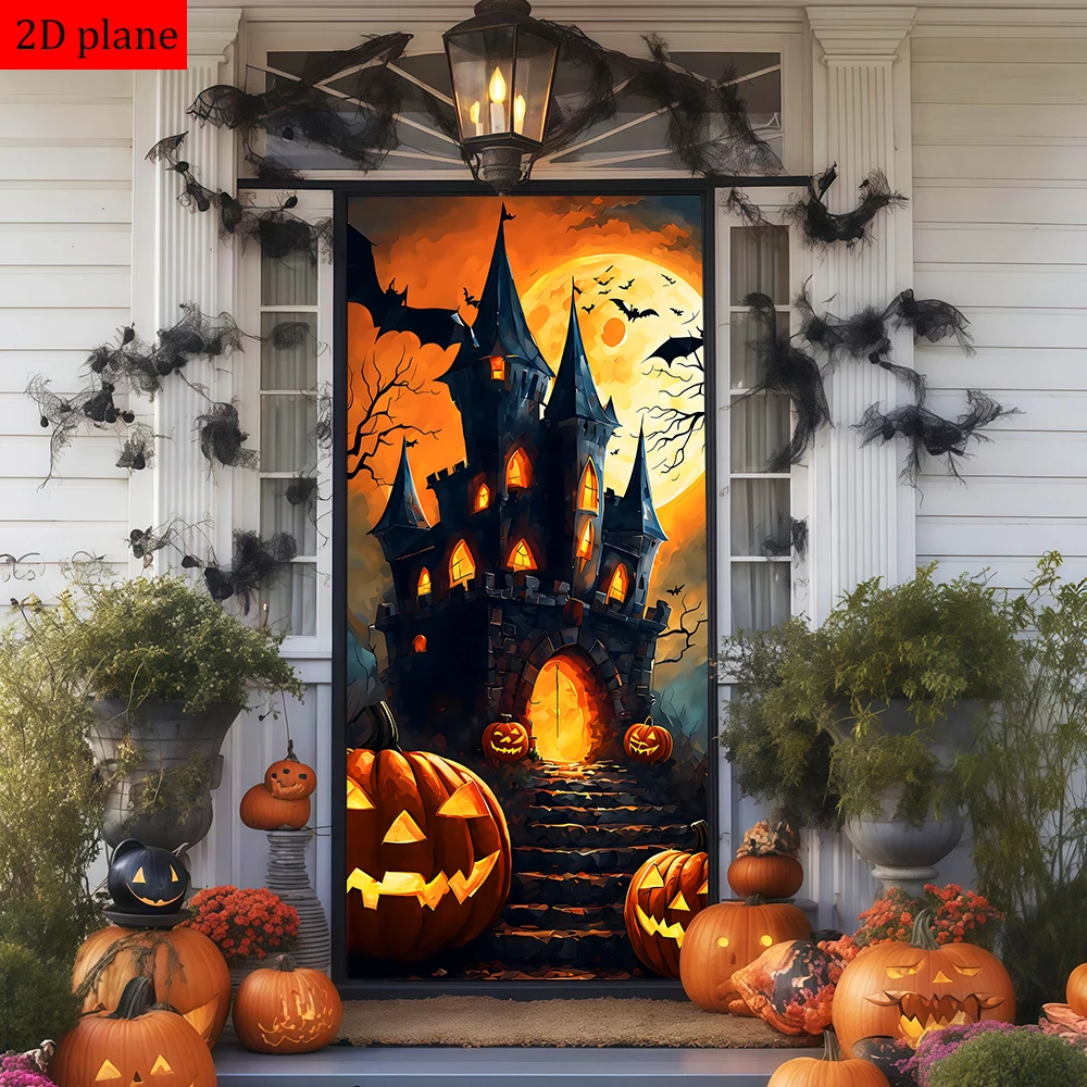 Halloween haunted castle jack-o'-lanterns bats full moon Door frame decoration with high elasticity elastic band
