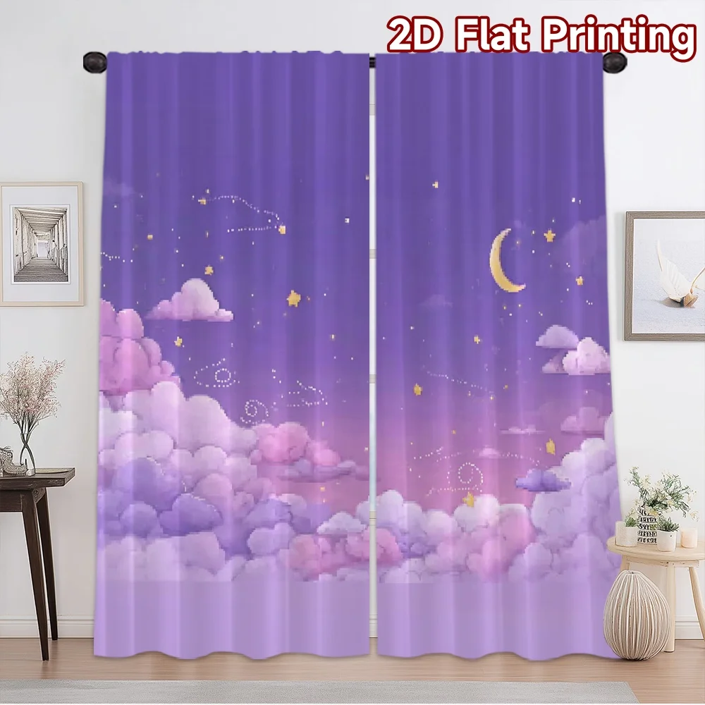2D flat printing 2pcs Curtain Curtains Dreamy Night Sky Digital Printed Polyester Drapes Festive Curtains Use for Holiday Party