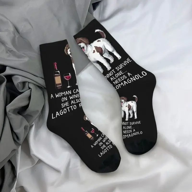 Y2K Cool Print Funny Wine And Lagotto Romagnolo Dog For Men Women Stretch Summer Autumn Winter Crew Socks