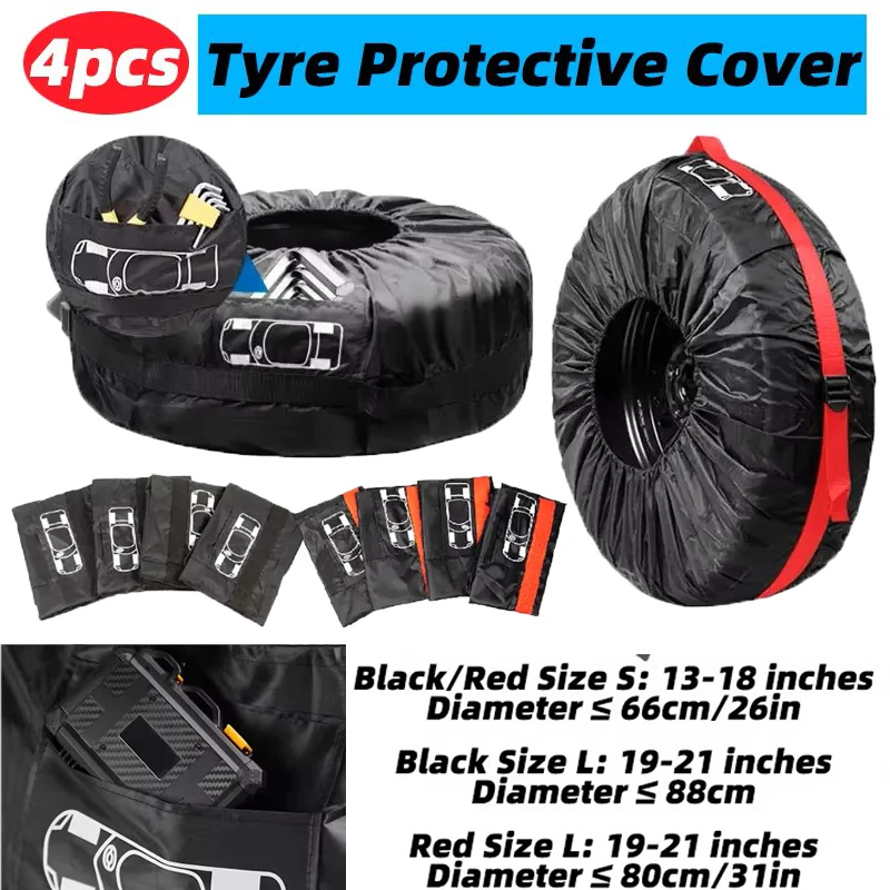 4-Piece Car Tire Covers Waterproof, Dustproof, and Dirt-Resistant Spare Tire Covers for 13-18 Inch / 19-21 Inch Tires