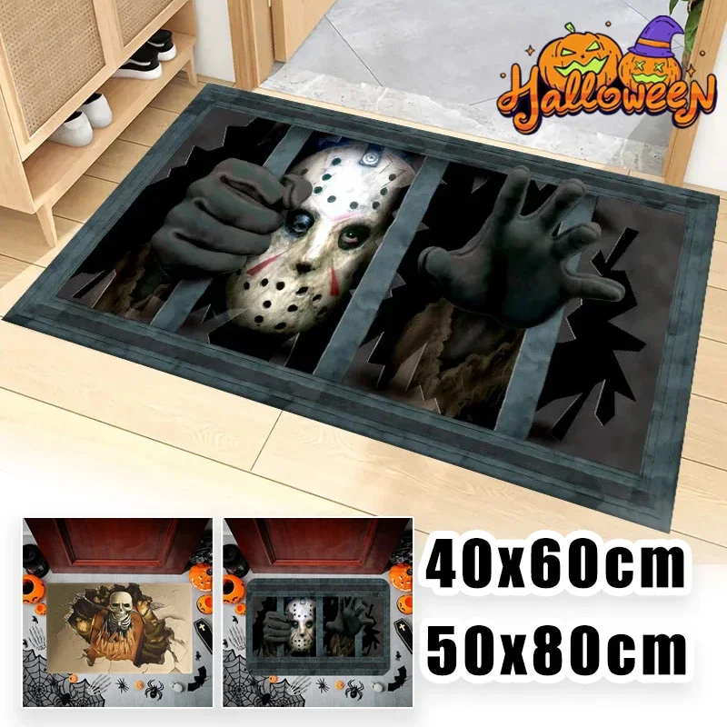 Fußmatte mit Horrorkäfig, Totenkopf, Halloween-Kristall, Samt, rutschfeste Eingangsmatte, gruseliger Willkommensteppich, Wohnzimmer, Schlafzimmer, Küche, Dekor
