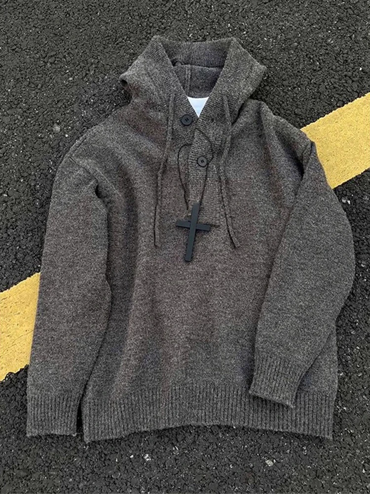 

Мужской вязаный свитер Cleanfit с капюшоном, полуоткрытый, в американском ретро-стиле, с длинными рукавами, повседневная одежда для осени и зимы