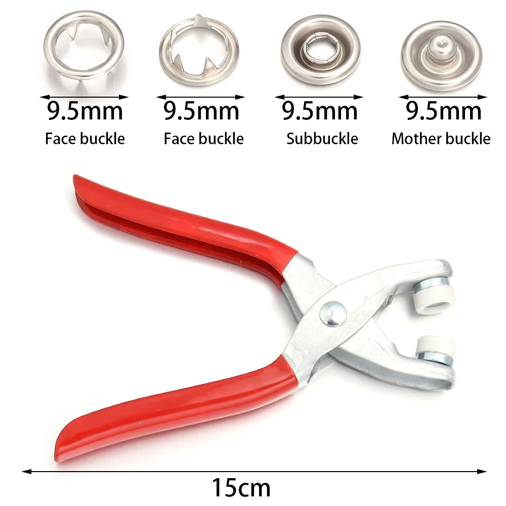 200Pcs Prong Rings 9.5mm Buckle Buttons Metal Colour Pliers Snap Button Claw DIY Set Hand Pressure Plier Rivet Buckle Sew Tool