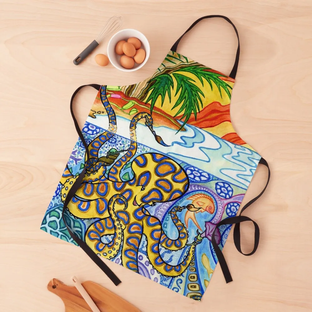

Octopia - tropical octopus painting its colorful home Apron Woman Kitchen for women with pocket Kids Kitchen Apras Man Apron