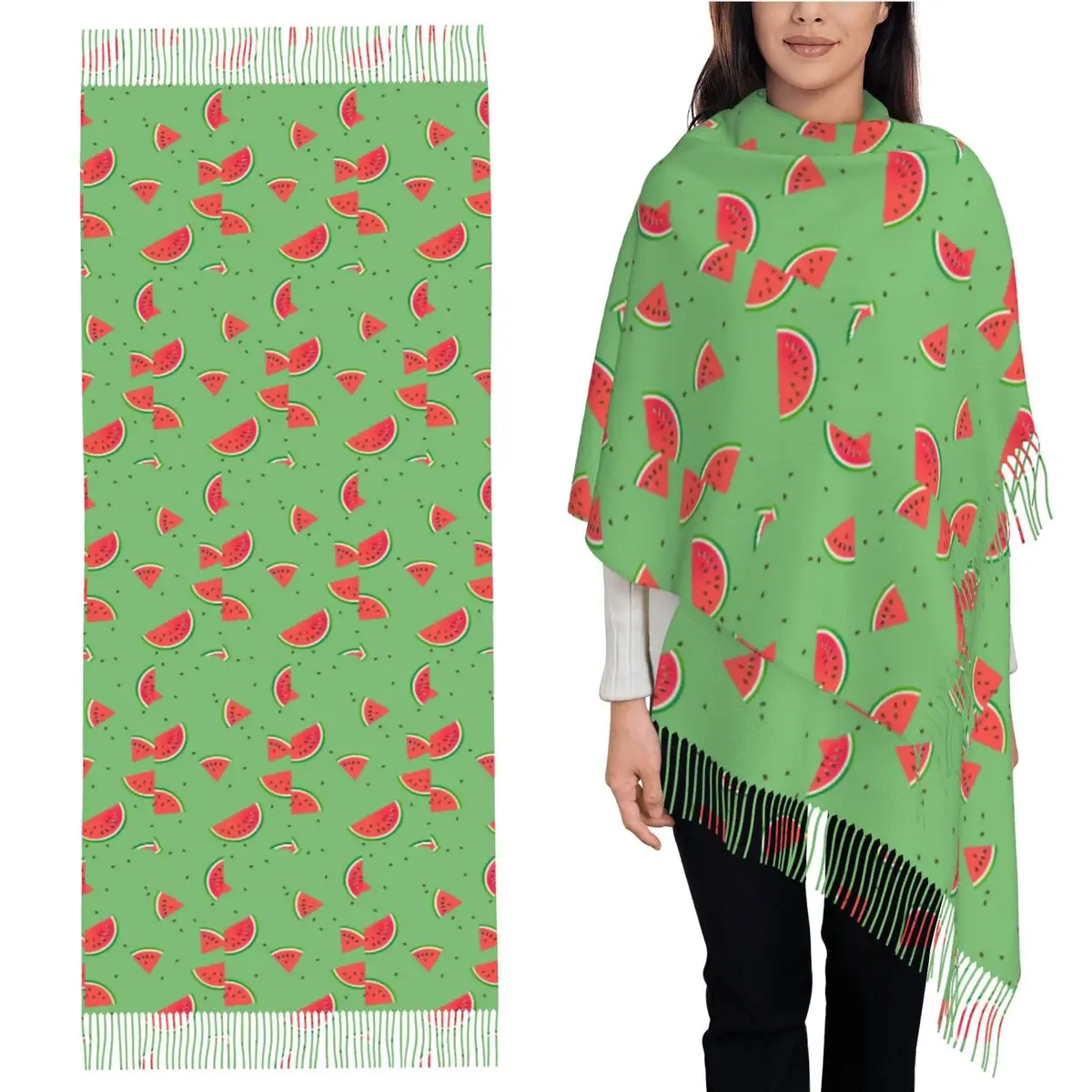 

Fun Watermelon Slices Pattern Scarf Tassel Scarves for Women Soft Warm Shawls and Wraps Long Fall Winter Shawl Wrap