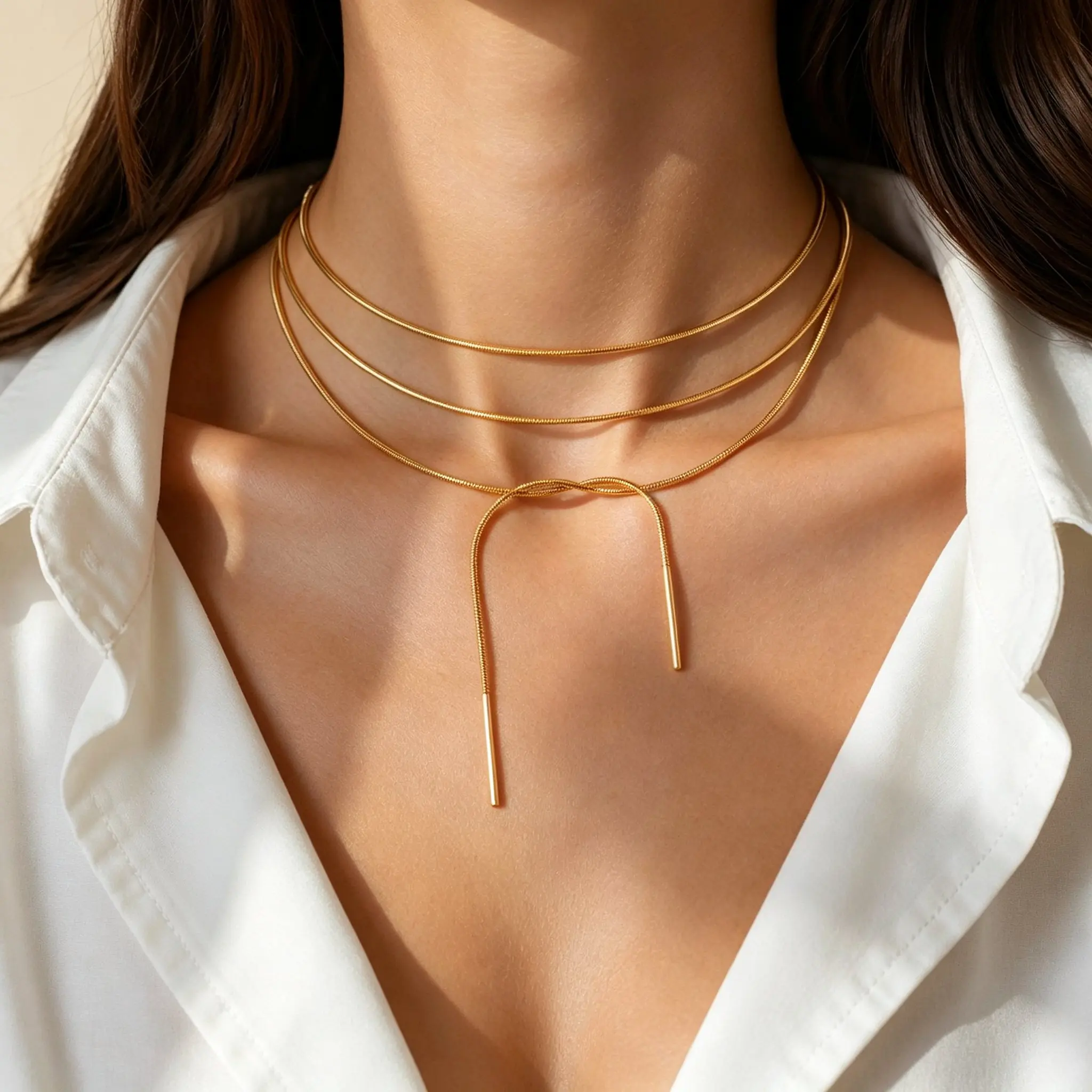 Vnox Minimalist Gold Plated Round Snake Long Chain Necklace for Women Stainless Steel Adjustable Sweater Chain DIY Choker Chain