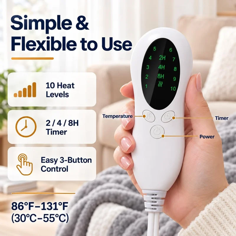 Wearable Heated Robe w/ Foot Pockets, 50×70in Flannel Sherpa Wrap, Digital Control 86–131℉, 10H Auto Shutoff