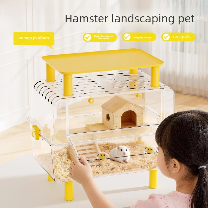 Clear Panoramic Hamster Cage with Ventilated Design, Stackable Habitat for Syrian Hamster & Gerbil,Spacious Small Pet Enclosure