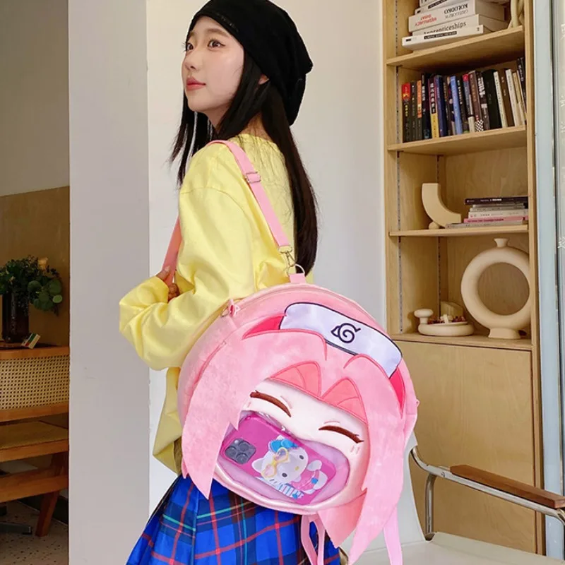 Bandai New Naruto Plush Backpack Cartoon Haruno Sakura Large Capacity Itabag Anime Peripherals Girls\' Holiday Gifts Commuting