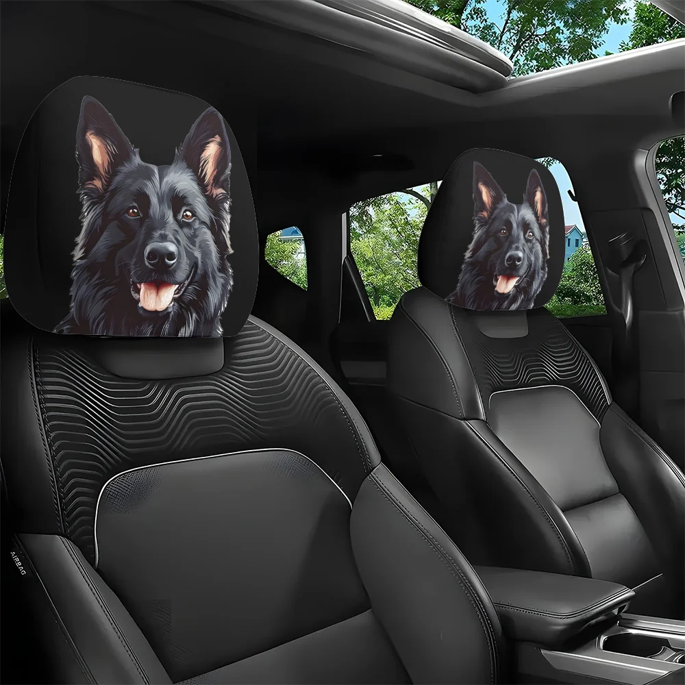 2pcs Black German Shepherd Print Headrest Covers, Interior Decor, Fit, Washable, Easy To Install, Refresh Your Interior, Suit
