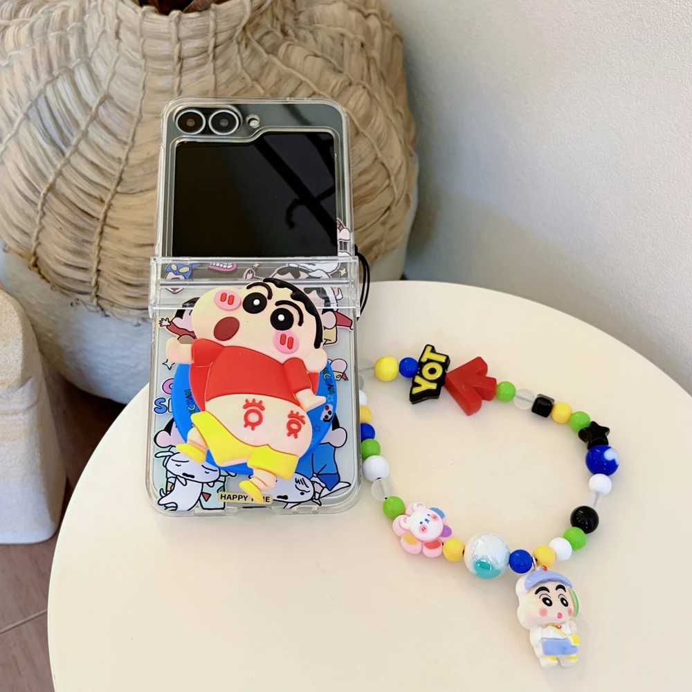 Cute Anime Crayon Shin-chan Magnetic Holder Magsafe Wireless Charge Phone Case For Samsung Galaxy Z Flip 8 7 6 5 Hard TPU Cover