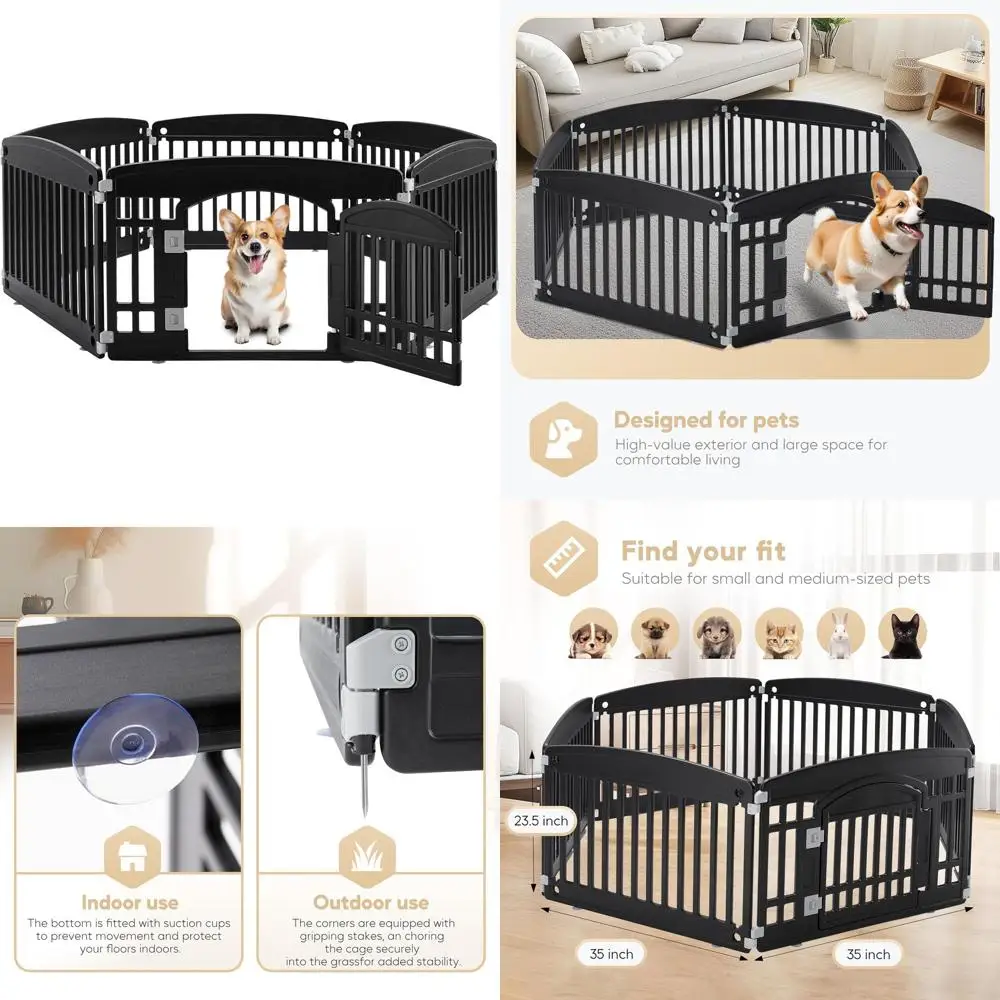 

24 6-Panel Dog Playpen with Door, Safe and Portable for Small Dogs and Puppies, Black