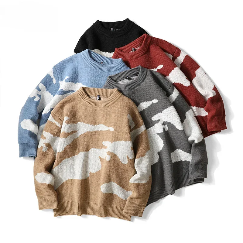 2023 Herfst Heren Casual Trui Wolkenpatroon Schattige Paar Truien Ronde Hals Lange Mouw Mannelijke Gebreide Trui Harajuku Pullover