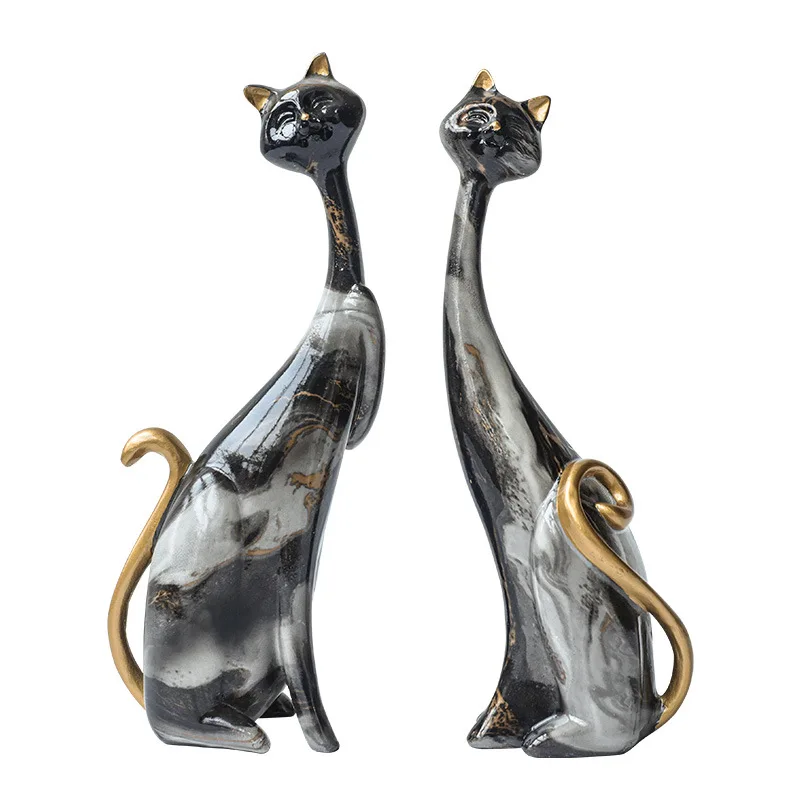 European Minimalist Oil-Painted Couple Cat Figurines Resin Craft Home Decor for Hotel Living Room Valentine's Day Gift