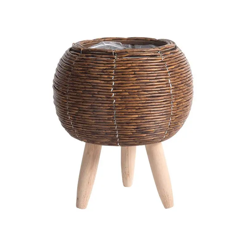 

1Pc Ins Pastoral Style Retro Simplicity Handmade Rattan Weaving Flowerpot Home Tabletop Decoration Tripod Succulent Flower Pot