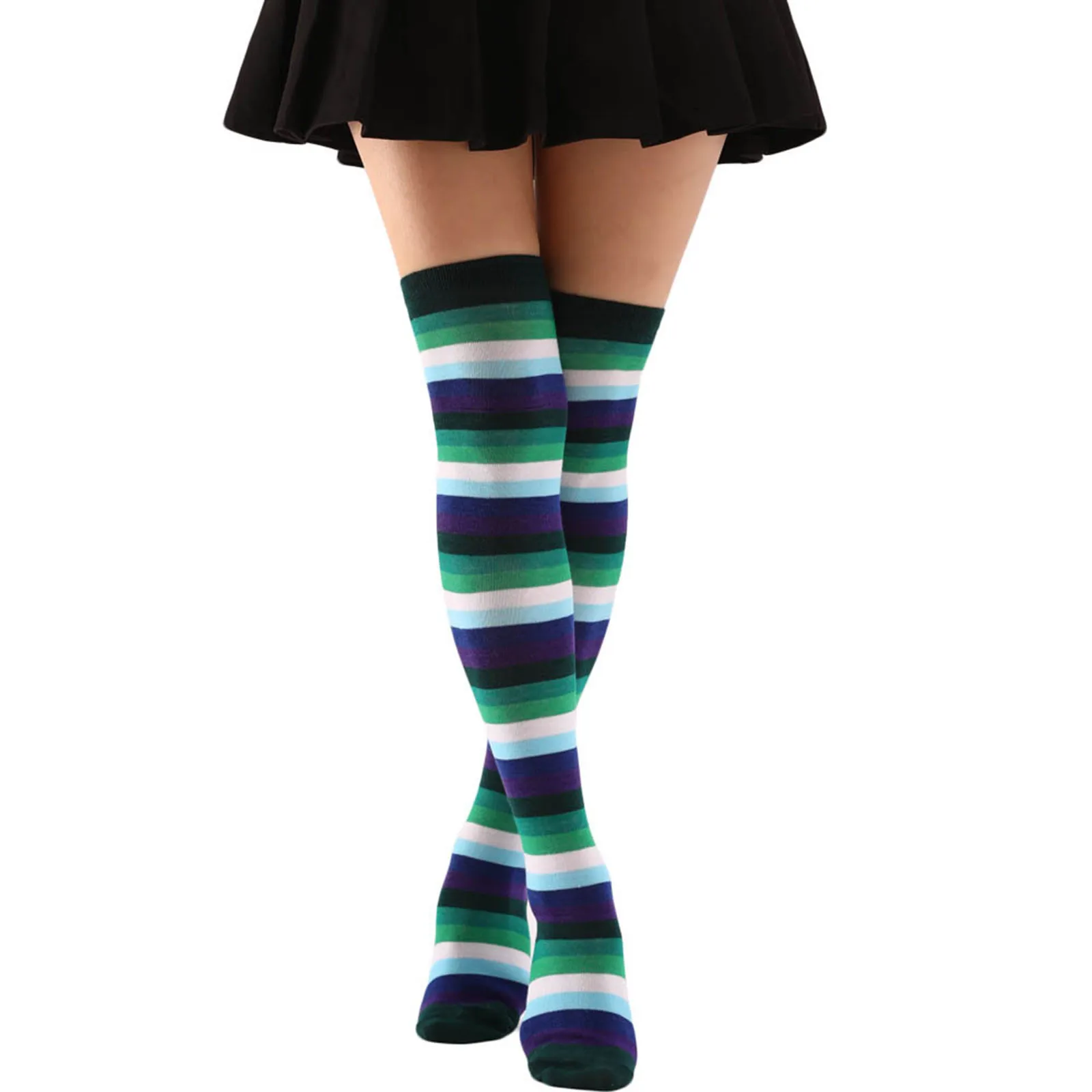 Color Striped Stockings For Women Lovely School Girls Knee High Long Stockings Cosplay Anime Student Socks Stockings