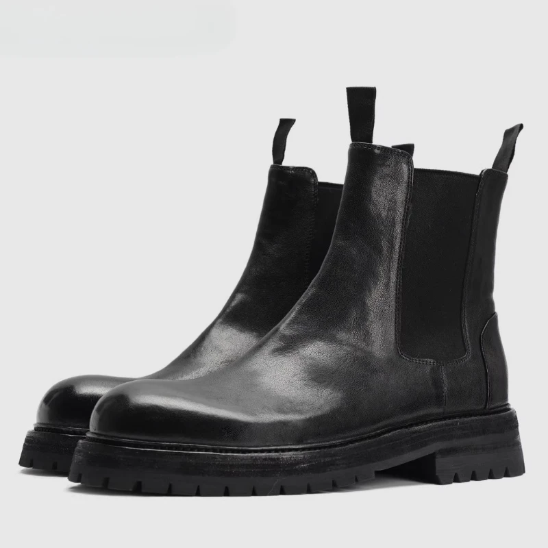 

England High Top Chelsea Shoes for Men's Genuine Leather Business Casual Comfortable Breathable Height Increasing Shoes Autumn