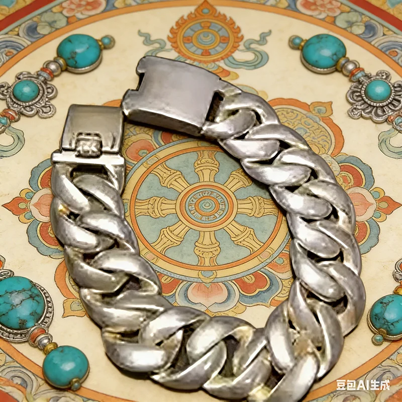 

Vintage Tibetan Silver Chunky Bracelet - Minimalist Fashion Personalized Jewelry, Unisex for Men Women, Perfect Gift Accessory