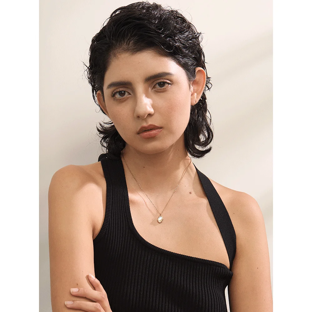 Yhpup Chic Natural Stone Cast Small Pendant Necklace 18K PVD Plated Stainless Steel High-Grade Unique Daily Collar Jewelry Gift