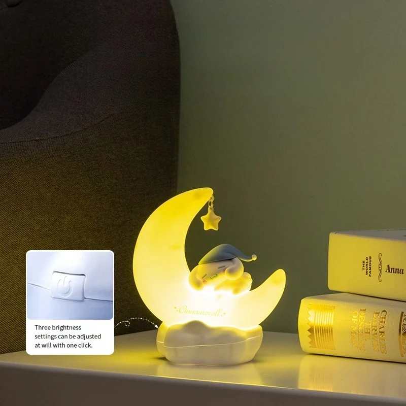 Anime MINISO Sanrio luz Kuromi Melody periférico decoración de escritorio LED lámpara de luna emisora de luz niños divertidos regalos de vacaciones