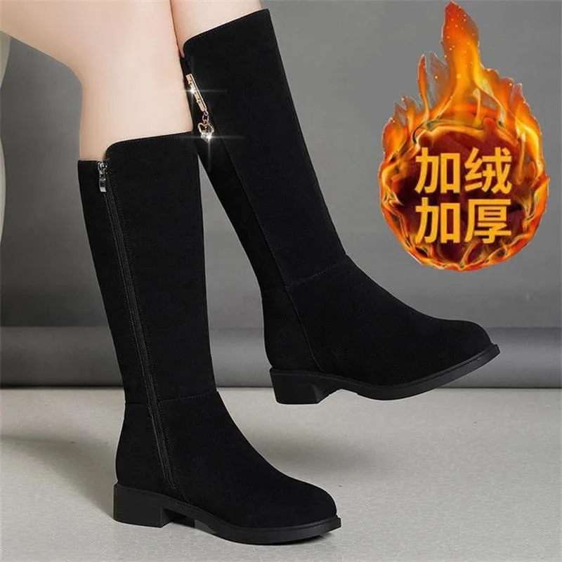 2025New Women's Boots Fashion Suede Mid-calf Boot Plush Warm Snow Boots for Women High Top Cotton Boots Winter Boot Botas Mujer