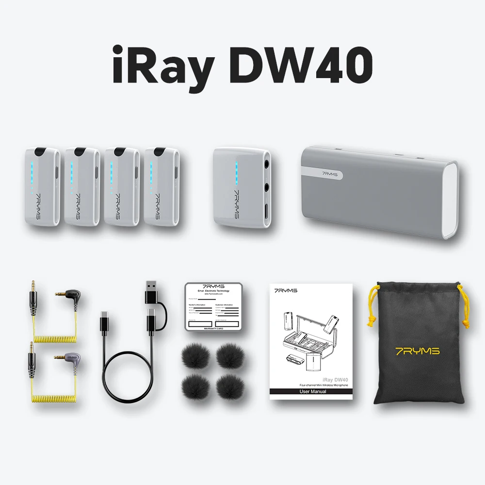 7RYMS iRay DW40 Four-channel Lavalier Wireless Microphone 4 Audio Tracks Individual Output Noise Cancellation Lapel Microphone