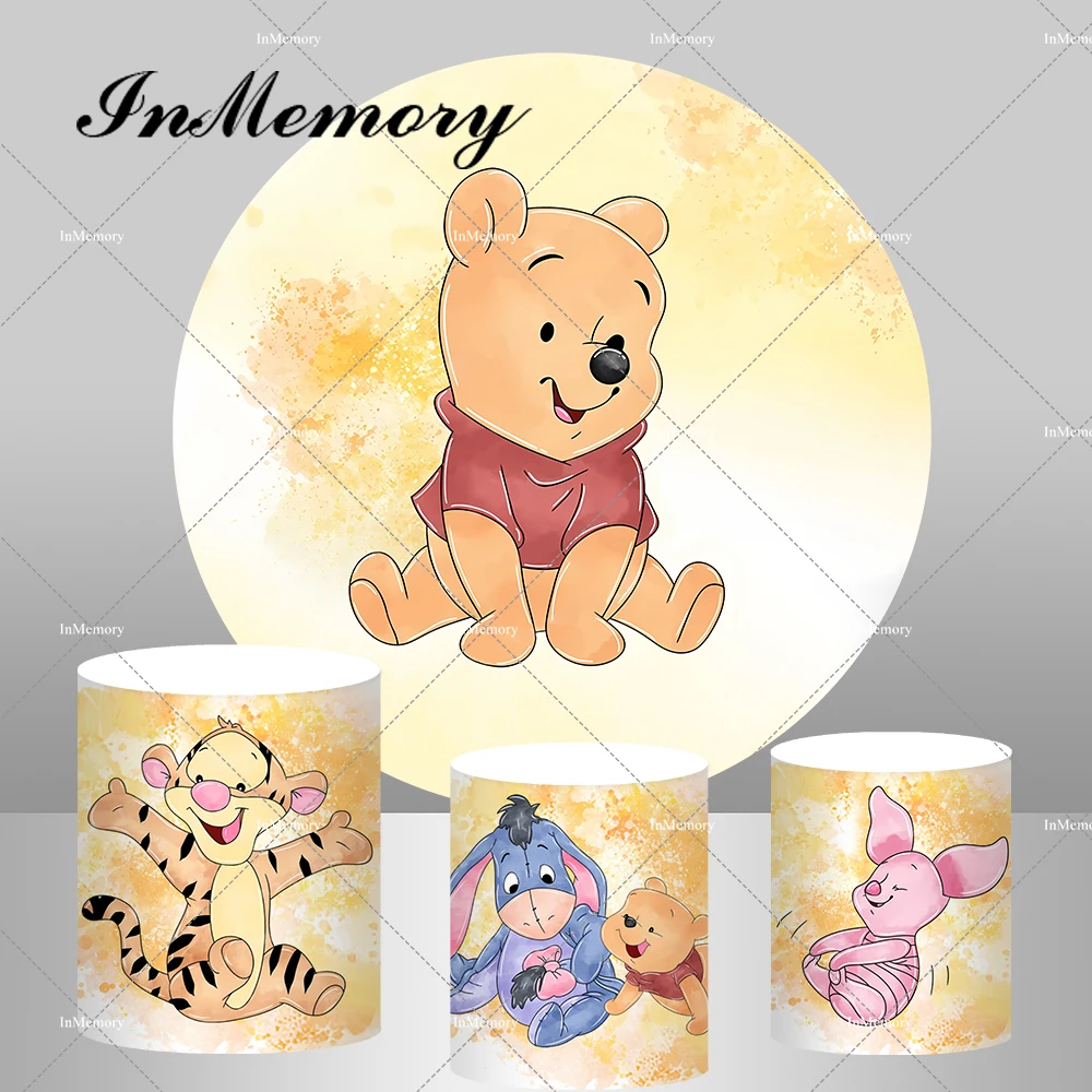 Baby Shower Winnie The Pooh Theme Circle Round Backdrop Cover Cartoon Kids Newborn 1st Birthday Party Backgrounds Supplier