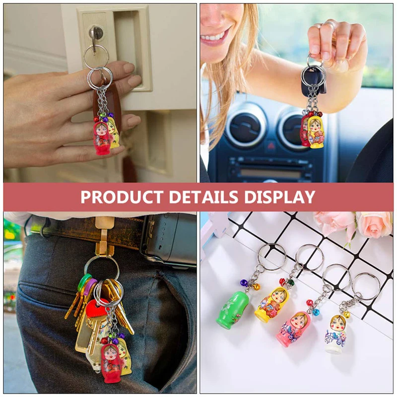 60Pcs Nesting Dolls Key Chains Wood Russian Dolls Key Rings Charms Russian Dolls Keychains Hanger Bag Gifts