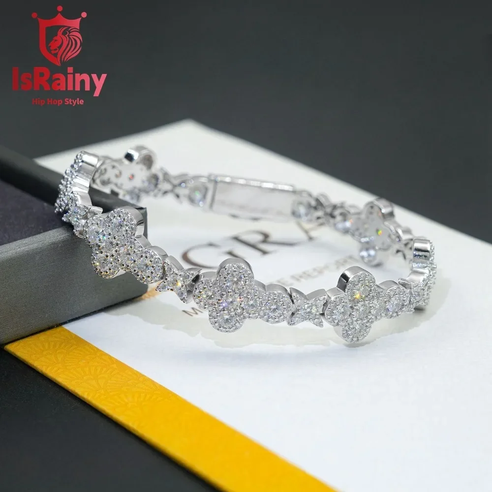 

IsRainy Hip Hop Rock 925 Sterling Silver D Color Real GRA All Moissanite Diamonds 10/13MM Tennis Chain Bracelets Fine Jewelry