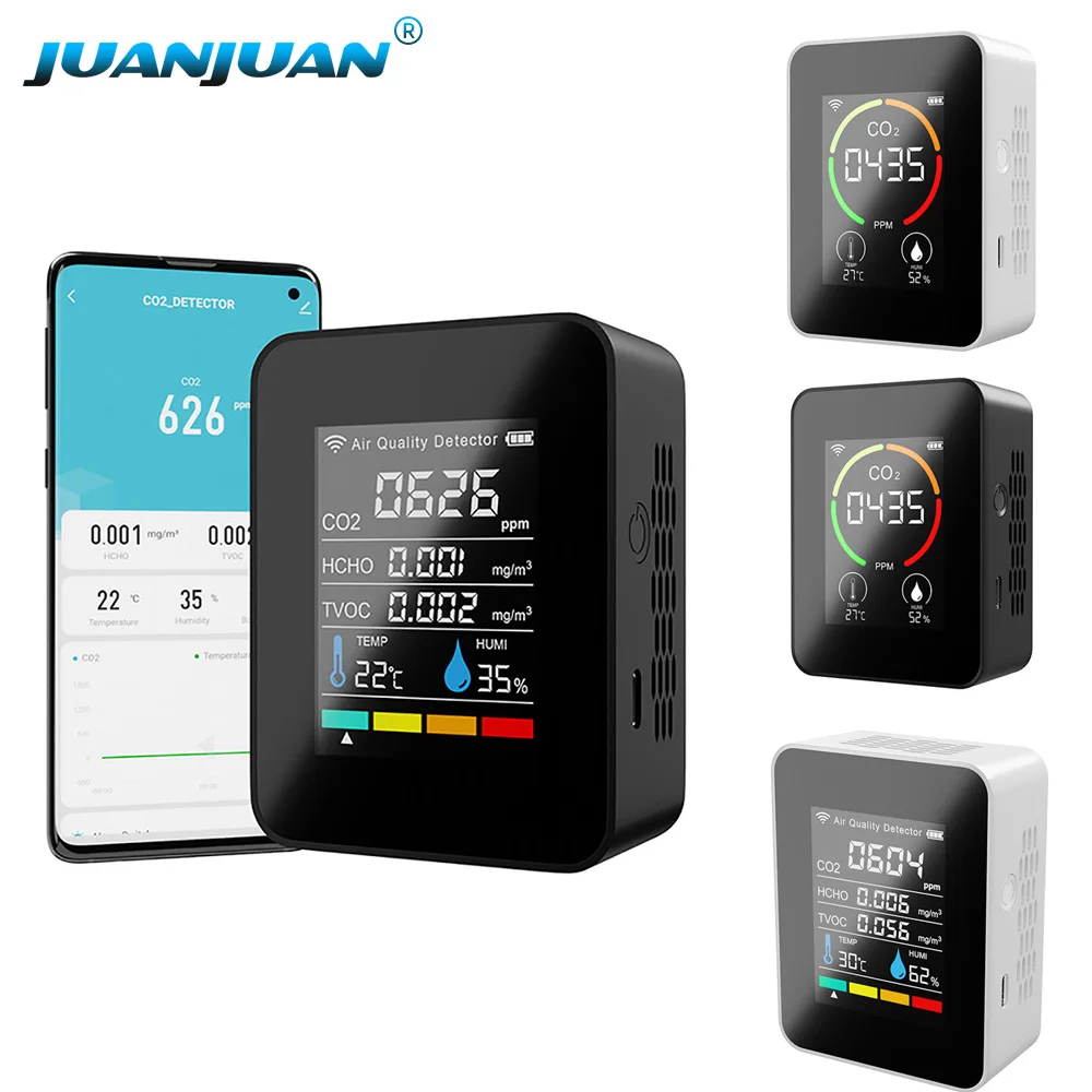

WiFi Smart Air Quality Monitor 3/5 in 1 CO2 Tester Carbon Dioxide Detector Temperature Humidity Tester HCO2 HCHO TVOC CO2 Meter