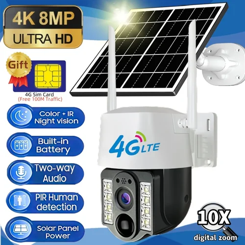Cámara Solar V380 Pro 4G Sim para exteriores PIR detección humana Camaras inalámbricas alimentadas por energía impermeable CCTV protección de seguridad del hogar