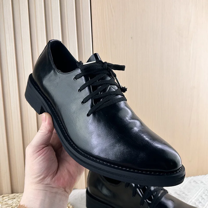 Men Shiny Black Patent Leather Oxford Shoes Pointed Toe Lace Up Formal Business Dress Shoes Wedding Office Footwear Formal Male