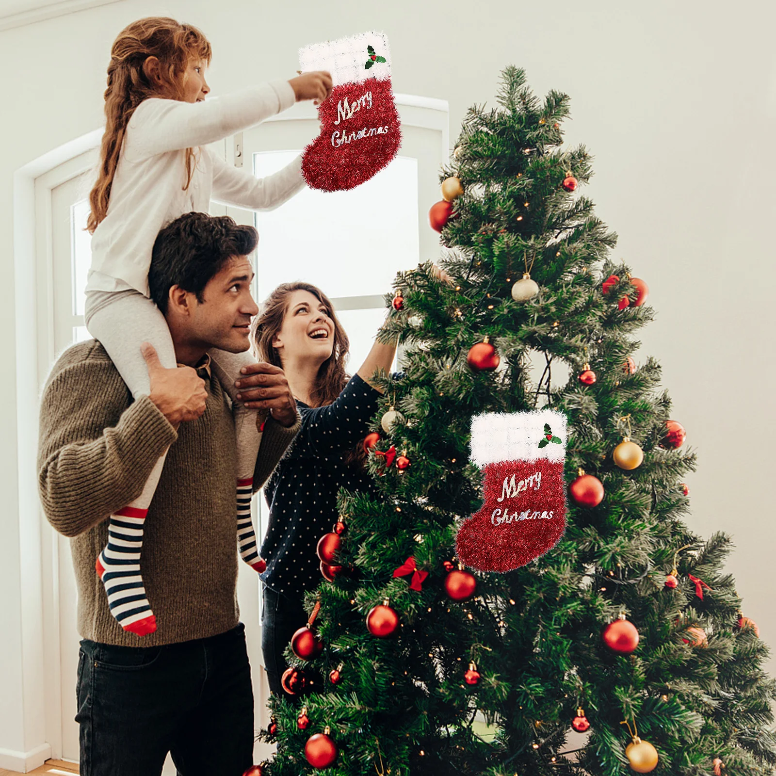 

2pcs Fringed Socks Ornaments Hanging Xmas Decor For Christmas Tree Window Door Fireplace Home Party Supplies Festival Pendant