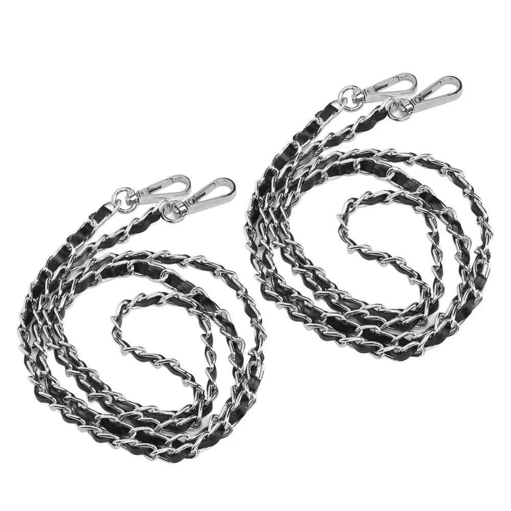 2pcs 47.2 Inch Purse Chain Strap Metal Aluminum Metal Buckle Replacement Chain Strap Black and Silver PU Leather Crossbody Strap