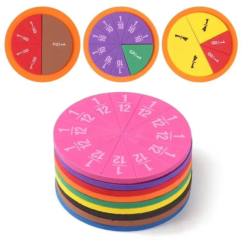 51Pcs EVA Fraction Circles Montessori Math Manipulatives round Fraction Teaching Tools for Kids Early Math Development STEM Gift