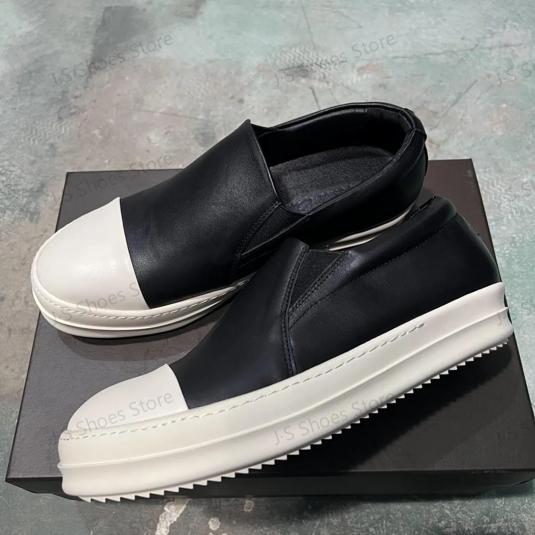 

Ro Men Shoe Black Leather Shoes Slip-On Women Low Top Casual Sneakers Black Cowhide Loafers Luxury Designer Thick Sole Sneaker
