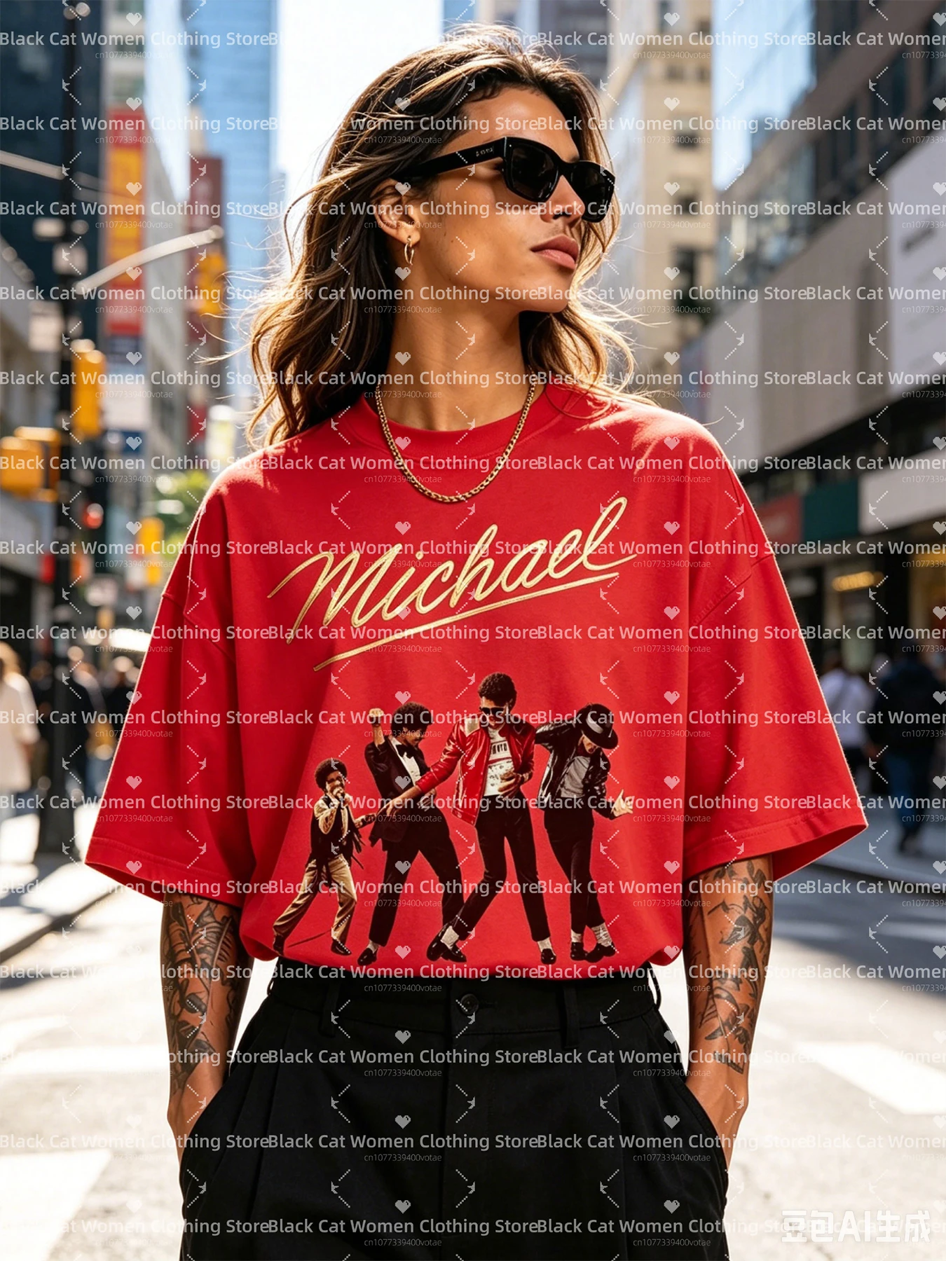 Michael Jackson Pattern Print Women T-shirt Summer Fashion Casual Sports Loose Short Sleeve Round Neck High Quality Pullover Top