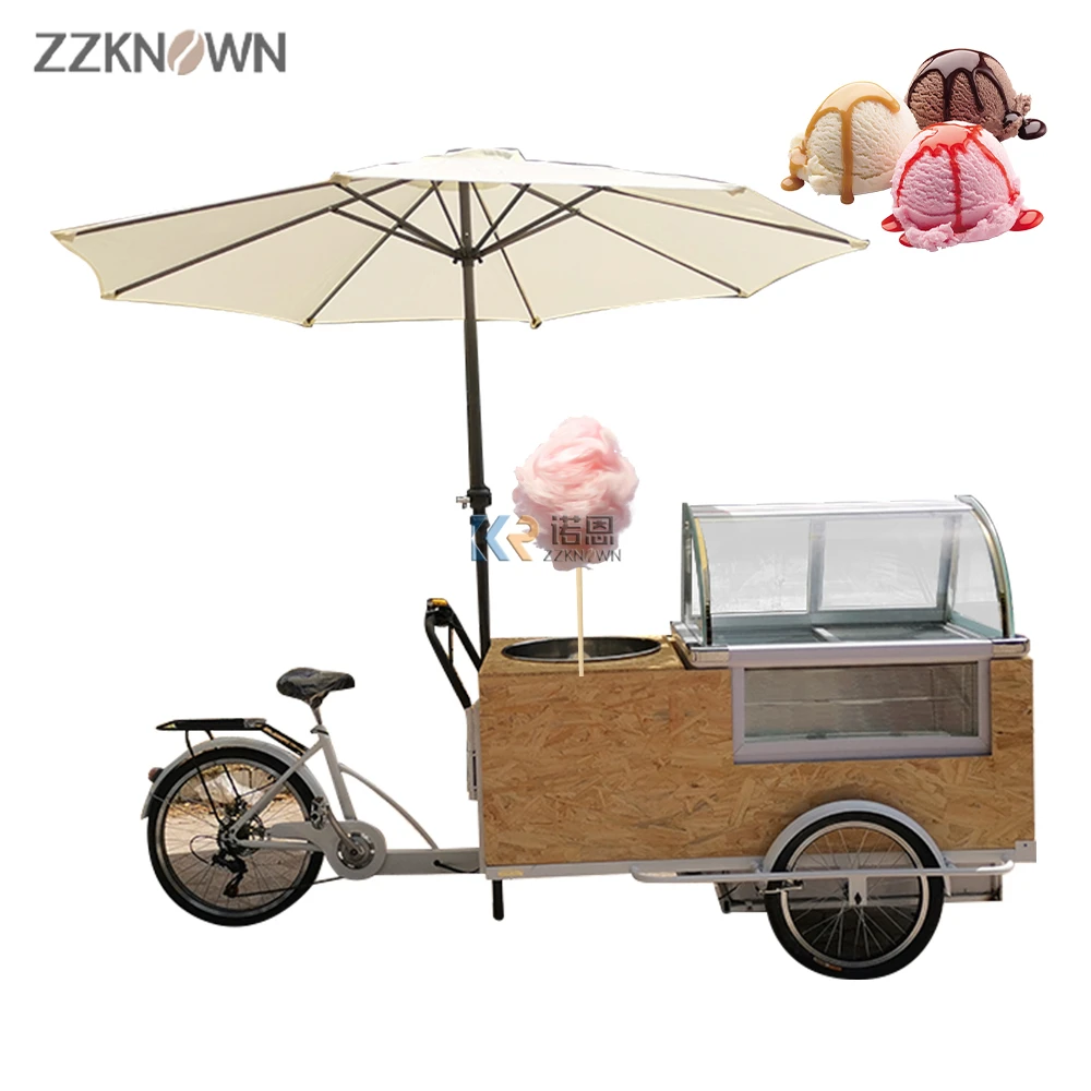 Carrito de comida personalizado para Europa, máquina de hilo de algodón de azúcar, escaparate de helados, bebidas, venta de 2023