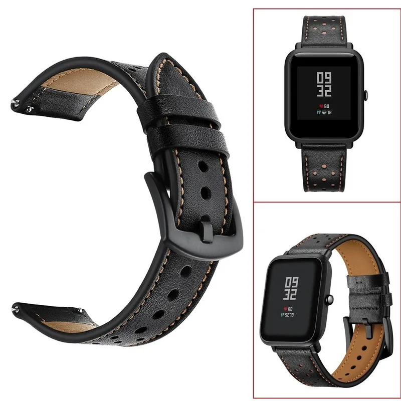 Breathable Genuine Leather Strap for Huami Amazfit GTS/GTR 42MM/47MM /Bip S Smart Watch Accessories Replacement Watch Band