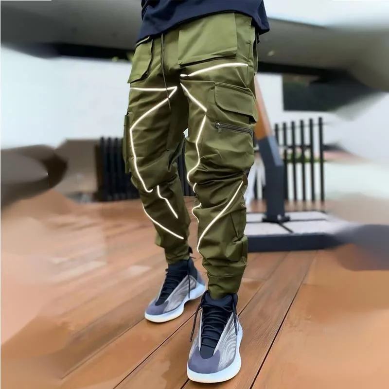 HKSH Lente Nieuwe Mannen Dark Casual Safari Stijl Trendy Losse Rechte Overalls Multi Zakken Reflecterende Sport Potlood Broek HK0419