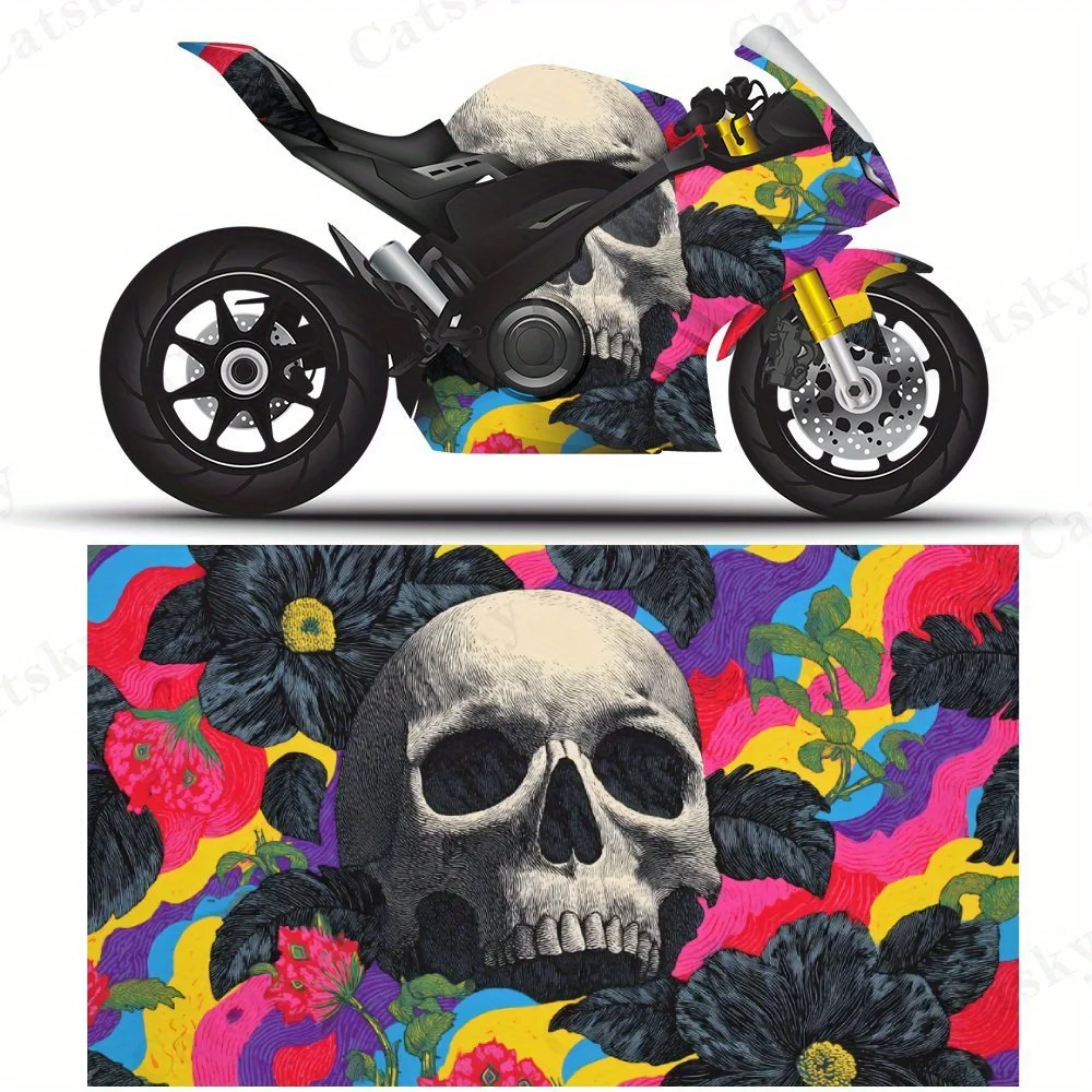 

Красочные черепа с цветами и сердечками, наклейки на мотоциклетную пленку, прочные клейкие наклейки из ПВХ для настройки мотоцикла, погода