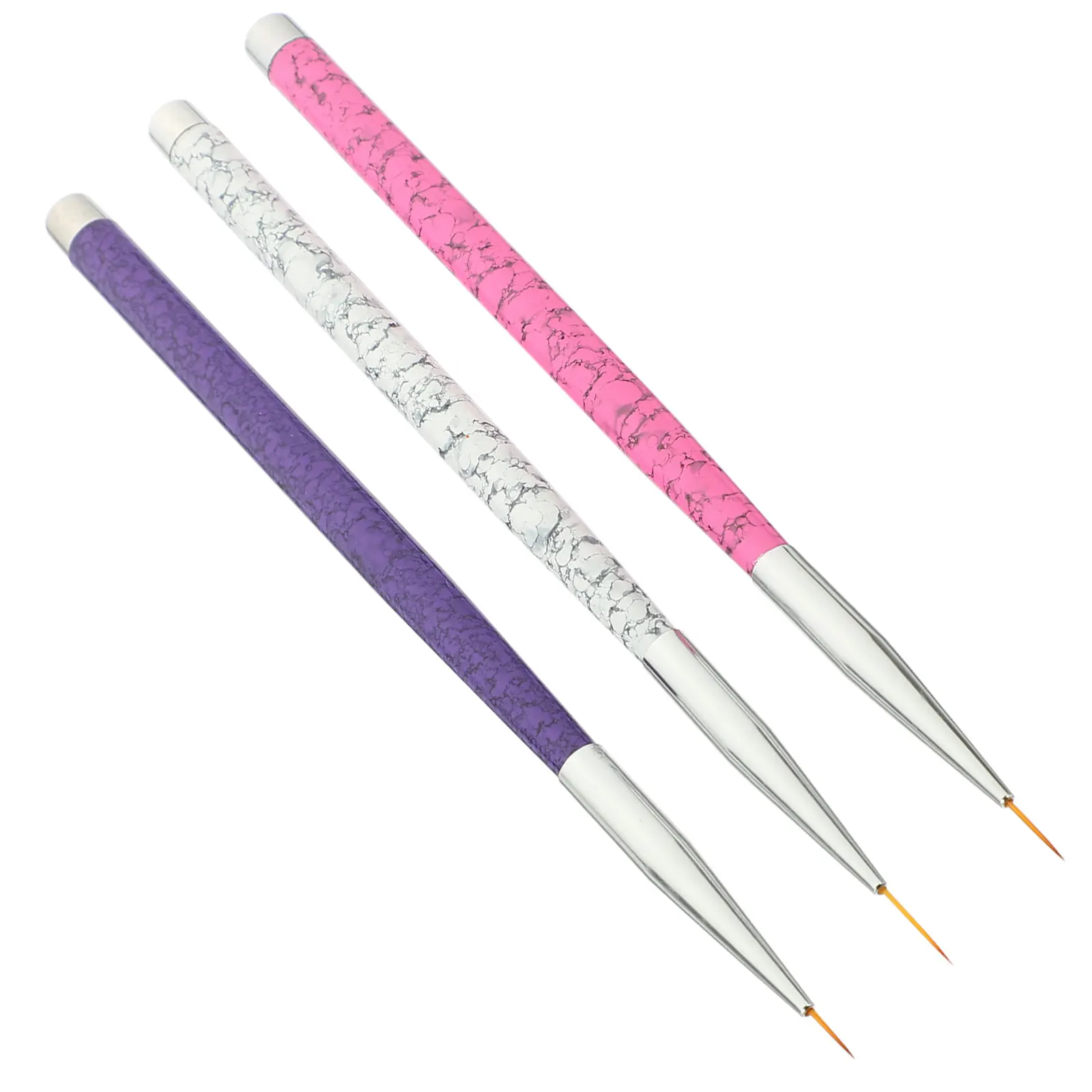 

3 Pcs Nail Art Brushes Drawing Pens Purple Pink White Fiber Wool Liner for Nails Gel Polish Home Professional Shop