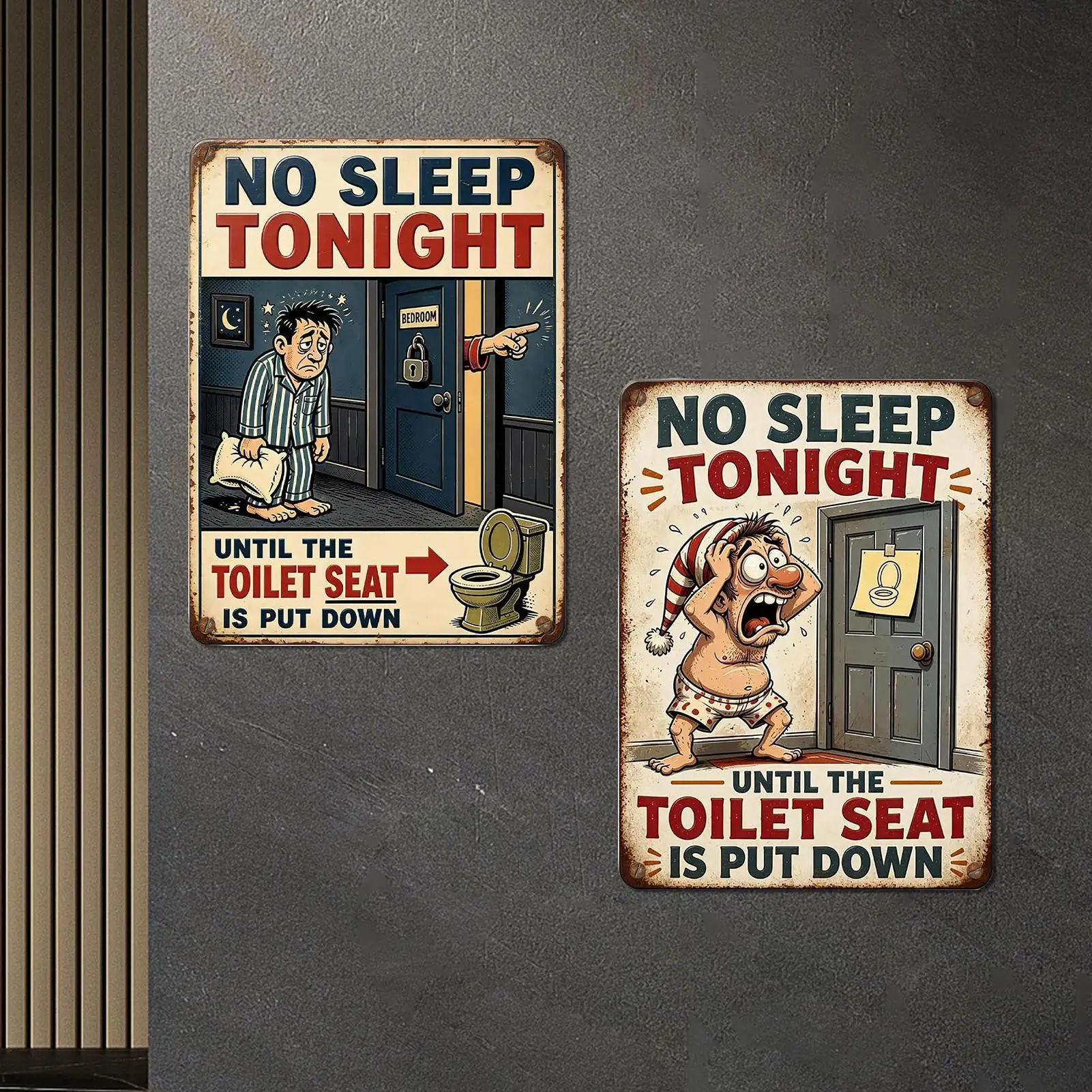 Toilet Seat Warning Sign 2D Hilarious Metal Art Display Decoration Toilet Seat Reminder Sticker For School Cafe Garage Nightclub
