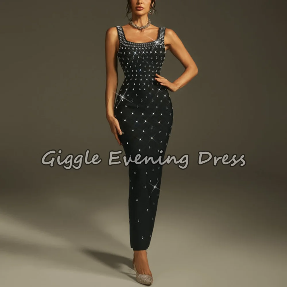 

Sparkly Rhinestone Bandage Long Dress Elastic Sleeveless Bodycon High Street Evening Club Party Elegant Birthday Gowns Customize