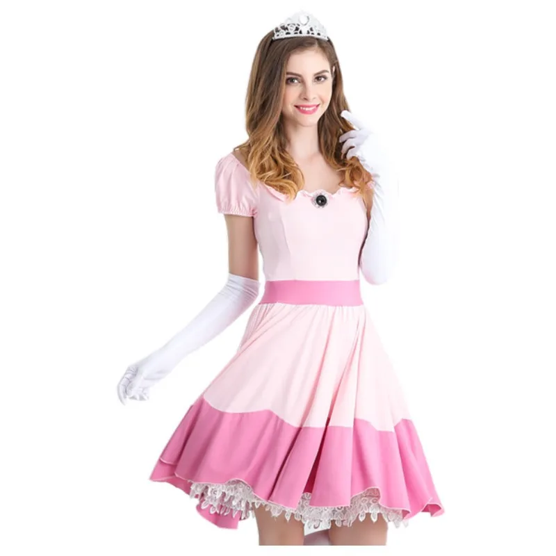 

Carnival Halloween Lady Peach Princess Queen Costume Birthday Party Dress Outfit Cosplay Fancy Christmas Party Dress