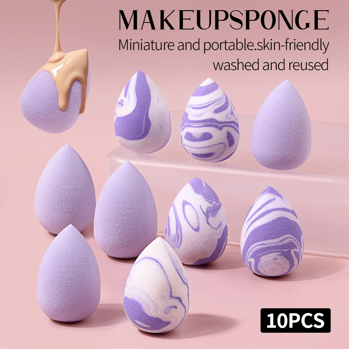 10 PC Quick Set Foundation Concealer Water Drop Makeup Sponge Set - Complete Set. Soft, Elastic, and Skin-Friendly Sponge Materi