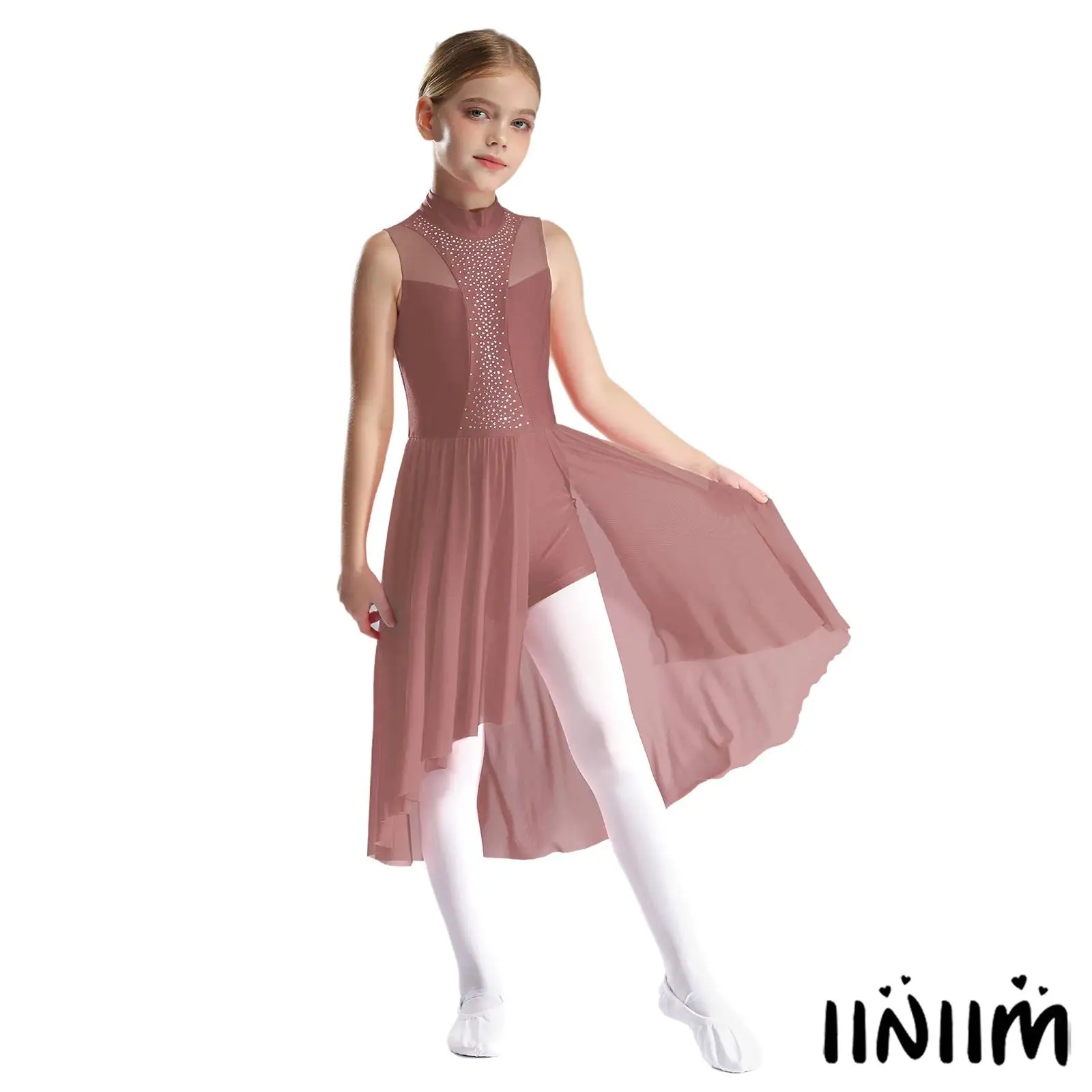 

Kids Girls Lyrical Dance Dress Ballet Gymnastics Leotards Figure Skating Costume Rhinestone Contemporary Performance Dancewear
