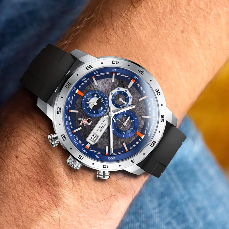 LOBINNI Новое поступление спортивные наручные часы мужские уличные классические многофункциональные 42 мм резиновые механические автоматические часы