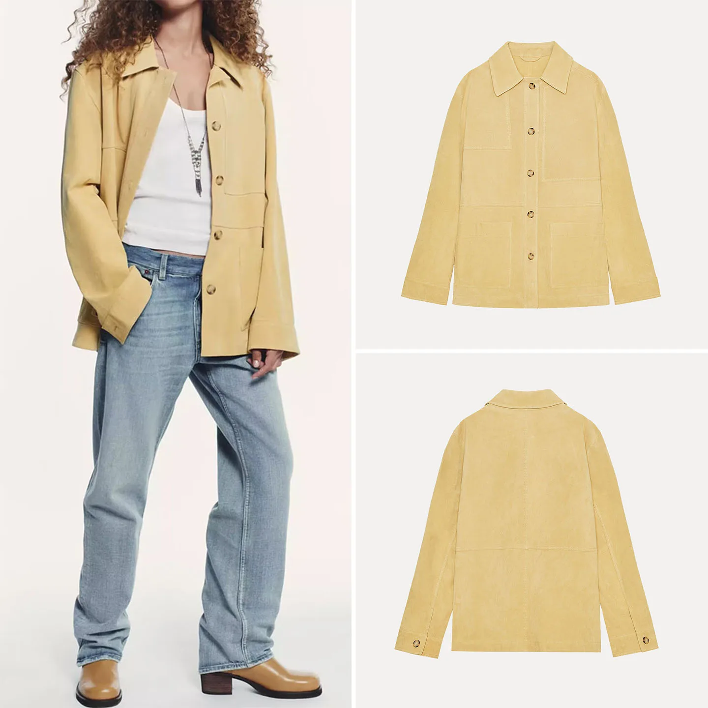 

Z Women's Faion Outerwear 2025 New Sle Versatile Daily Faux Suede Jaet Commute Wind Long Sve Button Closure